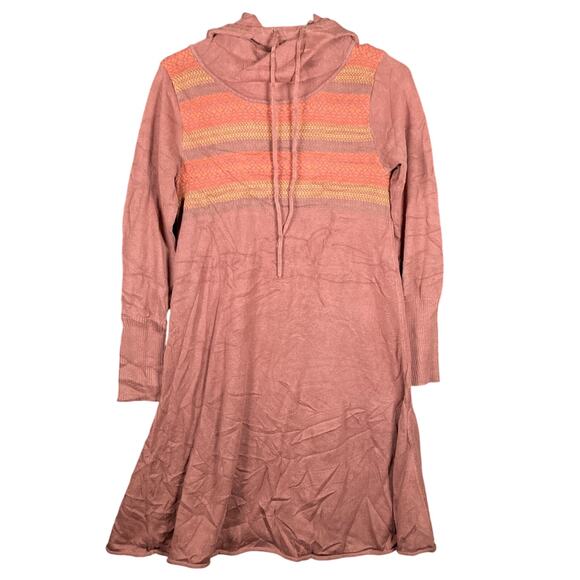 PrAna Womens Sweater Dress Terracotta CoCo Hooded Fair Isle Cotton Blend Small - Picture 1 of 12